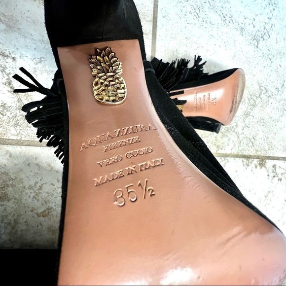 AQUAZZURA Sexy Fringe Suede Tie-Back Sandal Black womens size 5.5 - Picture 11 of 11